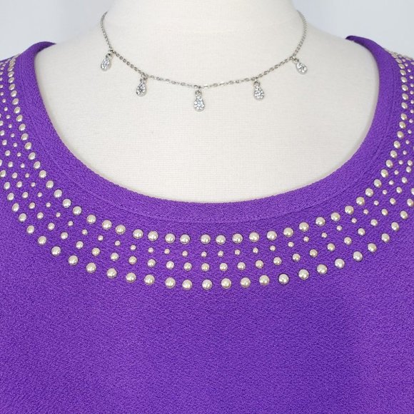 Premise Purple Studded Stretchy Cap Sleeve Top, LP - Picture 3 of 11